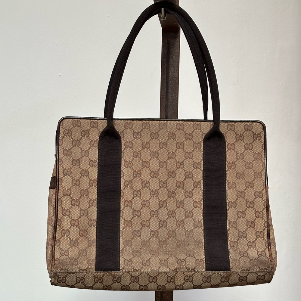 Gucci - Vintage GG Cancas Leather Handbag Tote - Unisex Classic